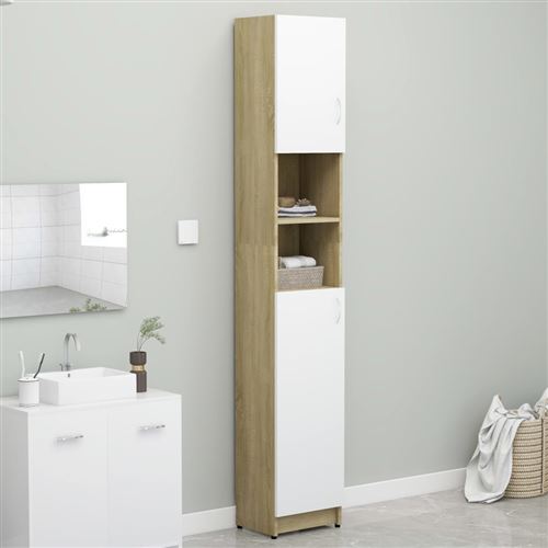 vidaXL Armoire de bain Blanc et chêne sonoma 32x25,5x190 cm Aggloméré