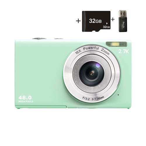 Appareil Photo Num&eacute;rique Compact 48MP - Vid&eacute;o HD 1080P + Carte 32GB + Ecran IPS 2.88"" - Vert