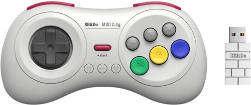 8Bitdo Manette Sans Fils 8 Boutons, Couleur Blanche/White Compatible Sur Switch, Sega Genesis Mini & Mega Drive Mini