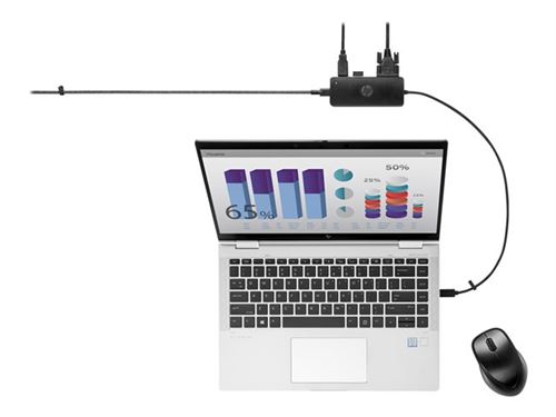 Concentrateur USB-C de voyage pour EliteBook 645 G9/655 G9/Fortis 14 G10/Pro x360/ProBook 445 G9/455 G9/Fortis 14 G9 HP G2 Noir