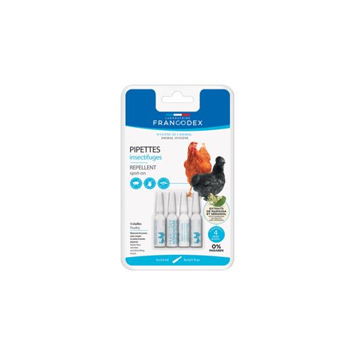 Comparer les prix de Pipettes insectifuges Pour poules, oies et canards 4 pipettes - Francodex - FR-174220