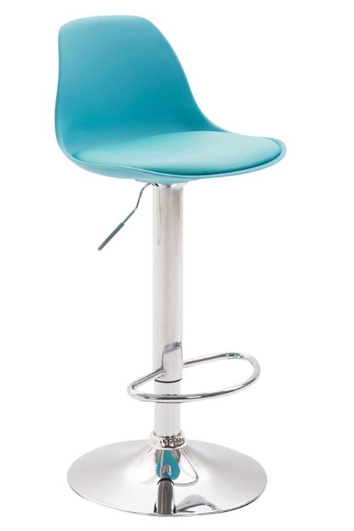 CLP Tabouret de bar Kiel Similicuir et coque en plastique , Chrome/Bleu