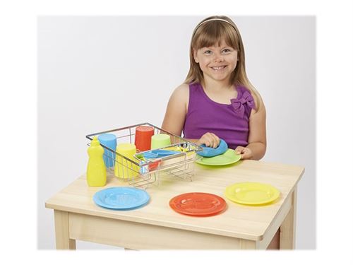 Melissa & Doug Let's Play House! - Lavage et séchage d'ensemble de vaisselle - bleu, jaune, rouge, vert