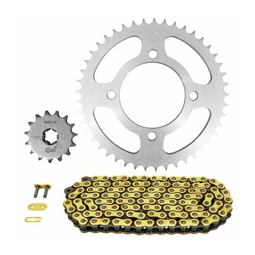 Kit chaine adaptable suzuki 125 gz marauder 1998+2011 428 15x45 (diam couronne 80-100-10.5) (demultiplication origine)