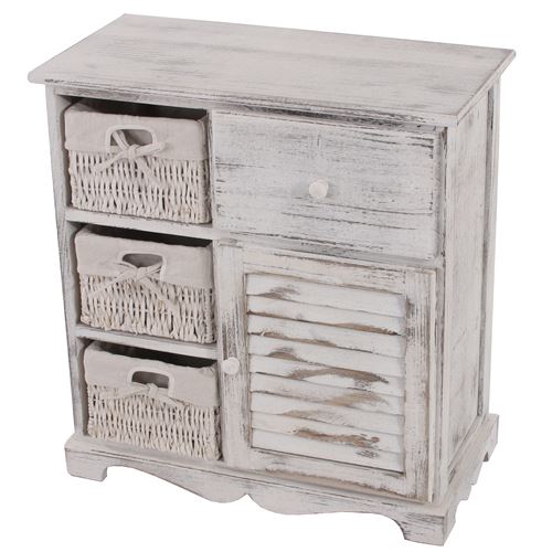 Générique Blanc Commode / Table D'appoint / Armoire, 3 Paniers, 1 Tiroir, 60X30x63cm, Shabby, Vintage, - Image 1
