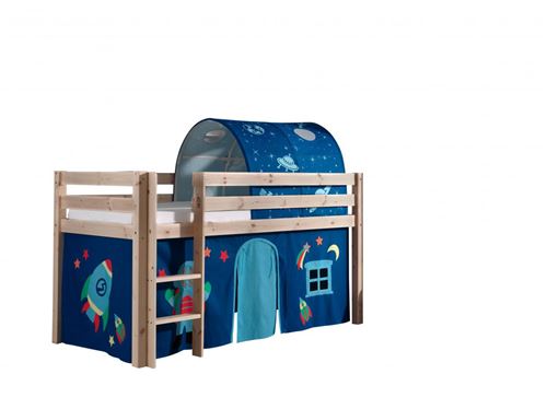 Vipack PINO Lit Compact Pin Massif Naturel 209 x 105 x 114 cm + rideau et tunnel de lit astro