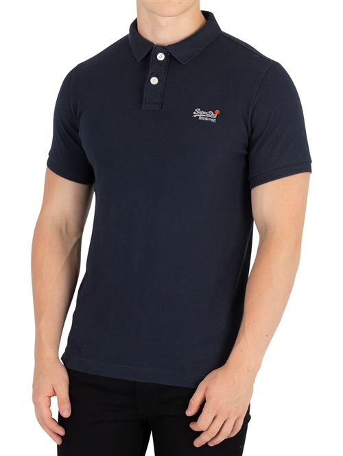 Superdry Homme Polo classique en piqué, Bleu