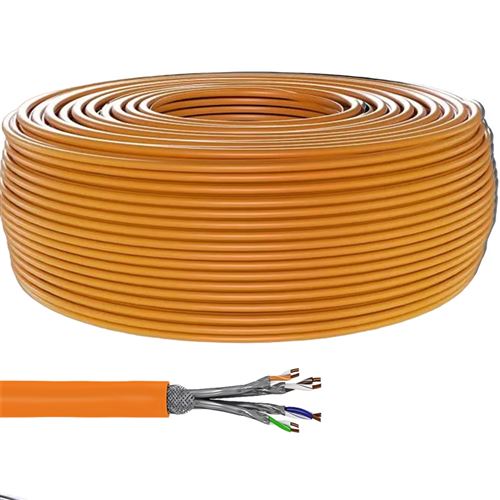 goobay Câble en vrac 500 m SFTP, PiMF CAT 7a IEEE 802.3 sans halogène, rond, solide orange