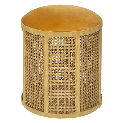 Tabouret design rotin cannage Arty - Diam. 35 x H. 40 cm - Jaune ocre