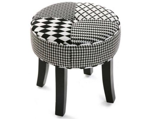 tabouret rond patchwork Noir et Blanc - Taille 35 x 35 x 35 cm