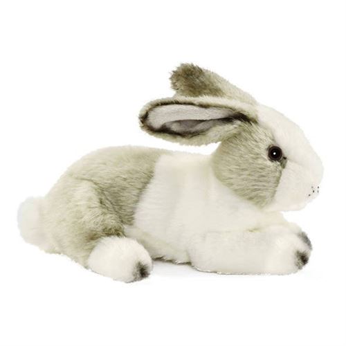 Lapin blanc gris couché 24cm