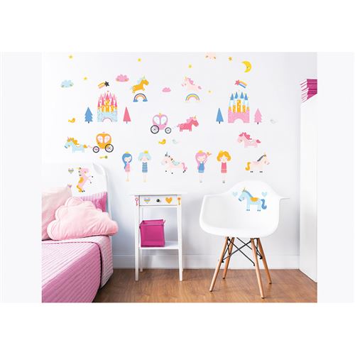48 Stickers enfants Royaume et Licornes Walltastic