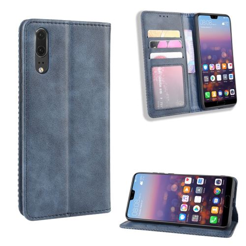 Etui en PU rétro avec support bleu pour votre Huawei P20