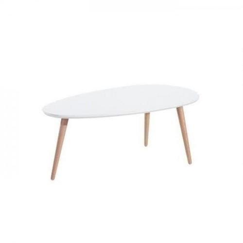 STONE Table basse ovale scandinave blanc laque - L 88 x l 48 cm
