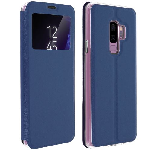 Housse galaxy s9 plus etui fenêtre clapet fente-carte coque silicone gel bleu