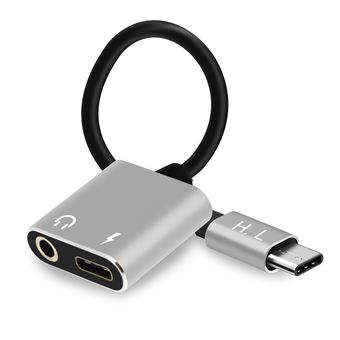 Adaptateur USB-C Vers Jack 3.5mm 2 En 1 - Audio + Charge, Noir Mat, Pour Smartphone