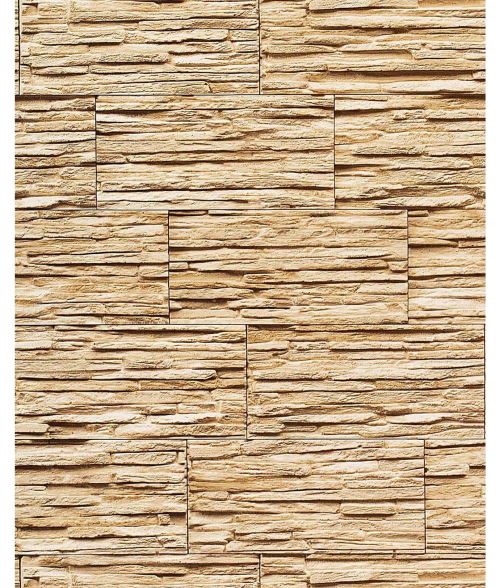 Papier peint quartzite ardoise en relief 1003-31 vinyle très résistant aspect pierre ocre brun clair | 5,33 m2