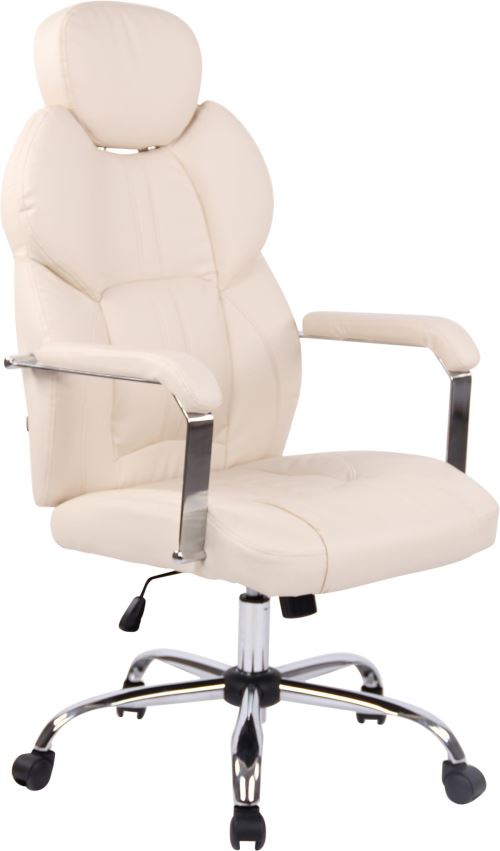 Fauteuil de Bureau Almelo en Similicuir - Chaise de Bureau avec Roulettes Accoudoirs - Réglable en hauteur Pivotante - Couleur d'assise Crème