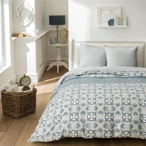 TODAY Parure de couette Sunshine 2.52 - 100% Coton - 220 x 240 cm - Bleu et blanc