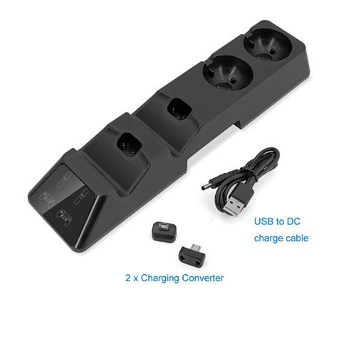 Contrôleur poignée chargeur 4in1 USB indicateur station de charge rapide pour PS4 pro - Noir