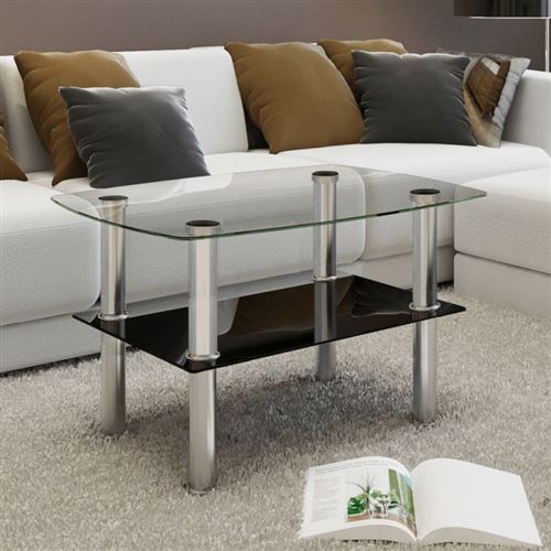 Vidaxl Argent Table Basse 2 Étagères Verre Canapé Table De Salon Table D'appoint - Image 4