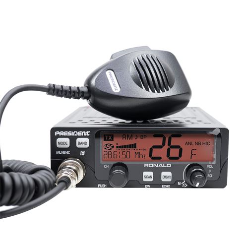 Radio CB President Ronald ASC 10 / 12M, AM-FM, 12V, Squelch Manuel, Automatique, Balayage, RF Gain, Dual Watch