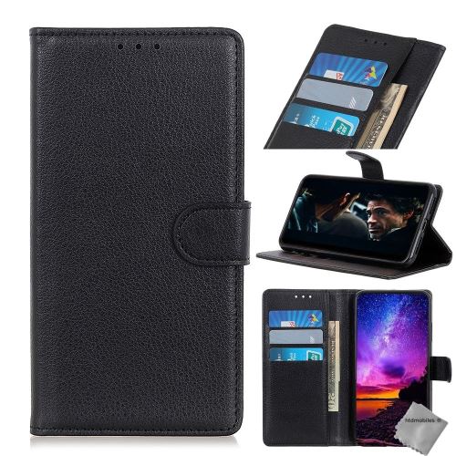 Housse portefeuille avec coque intérieure en silicone pour Wiko Y50 - film ecran inclus - NOIR