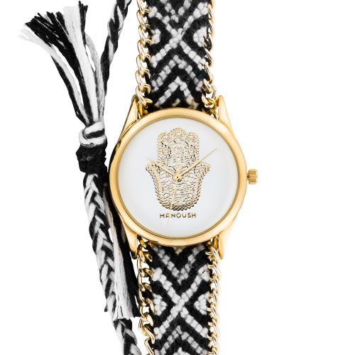 Montre Femme Manoush Cadran 35mm En Steel Blanc Et Bracelet Multicolore En Tissu Et Chaîne MSHHIWH
