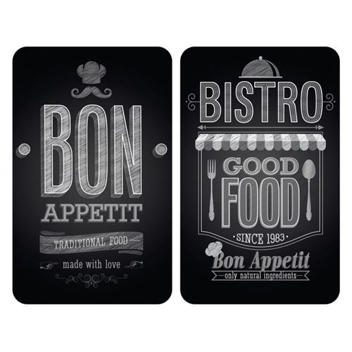 Planches à découper en verre - Lot de 2 couvre plaques universels - Bon appétit