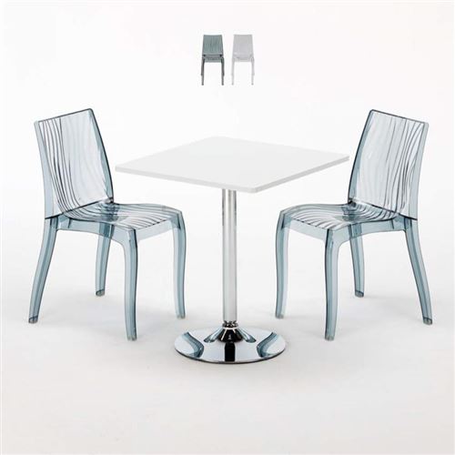 Table Carrée Blanche 70x70cm Avec 2 Chaises Colorées Et Transparentes Set Intérieur Bar Café Dune Titanium, Couleur: Noir Anthracite Transparent