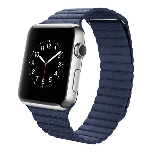 Bracelet Apple Watch 42 et 44 mm en Cuir matelassé et Magnétique - Bleu foncé