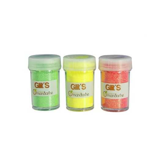 Pots de paillettes glit's fluo : vert, jaune, orange avenue mandarine