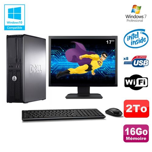 PC Dell Optiplex 780 Dt Intel E7500 2.93Ghz 16Go 2To WiFi Win 7Ecran 17'