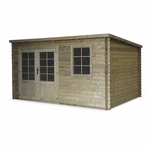 Abri de jardin contemporain 3 x 4 m traité autoclave classe 3 MEGEVE en bois de 128 m² structure en madriers 28 mm sapin du nord