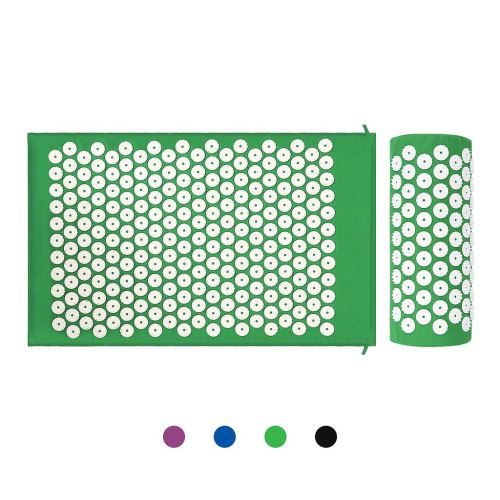 Leogreen - Kit d'Acupression avec Tapis et Coussin, Matelas de Relaxation, Vert, avec sac et coussin, Standards/Certifications: ROHS