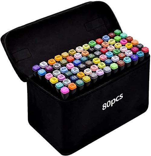 ROCK 80 Couleurs Marqueurs double Pointe Stylo pour Débutants Graffiti DIY Art Esquisse-NOIR