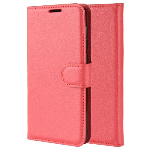 Etui coque en cuir Folio Portefeuille anti-choc pour Redmi 7 - Rouge