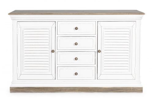 Meuble avec 2 portes et 4 tiroirs coloris blanc - Dim : L 140 x P 40 x H 85 cm -PEGANE