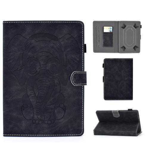 Etui en PU motif éléphant universel avec porte-carte noir pour votre tablette PC 8 pouces