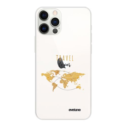 Coque pour iPhone 12/12 Pro souple transparente Travel Lover Motif Ecriture Tendance [Evetane®]
