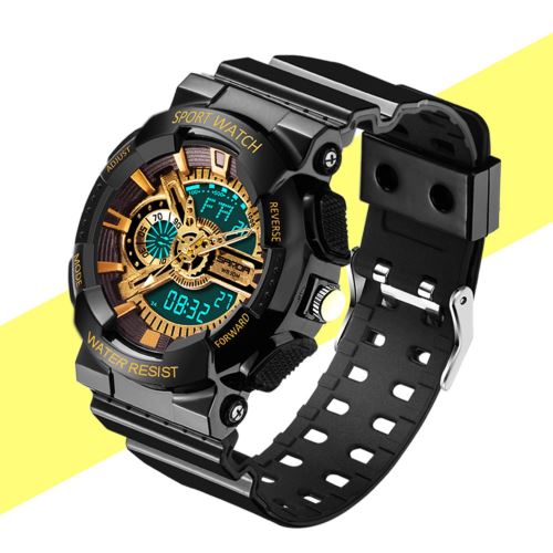 Montre Homme Digital étanche Sport Noir+Doré