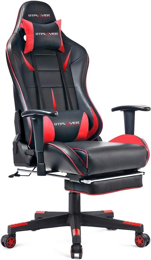 GTPLAYER Chaise Gaming de Bureau Fauteuil de Bureau Chaise Gamer Réglable en Hauteur Design Ergonomique avec Repose-Pieds et Fonction Bascule Rouge