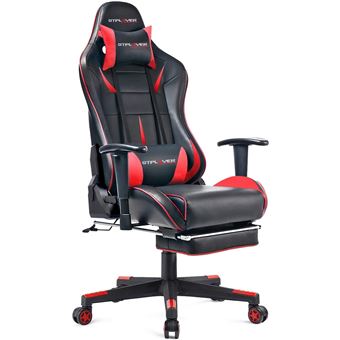 Gtplayer Chaise Gaming De Bureau Fauteuil De Bureau Chaise Gamer Reglable En Hauteur Design Ergonomique Avec Repose Pieds Et Fonction Bascule Rouge Achat Prix Fnac