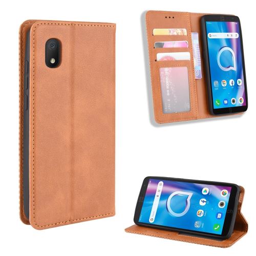 Etui en PU style vintage marron pour votre Alcatel 1B (2020)/1A (2020)