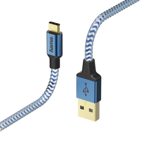 Hama Câble de charge / synchronisation USB réfléchissant Type-C - USB-A 1,5 M Bleu