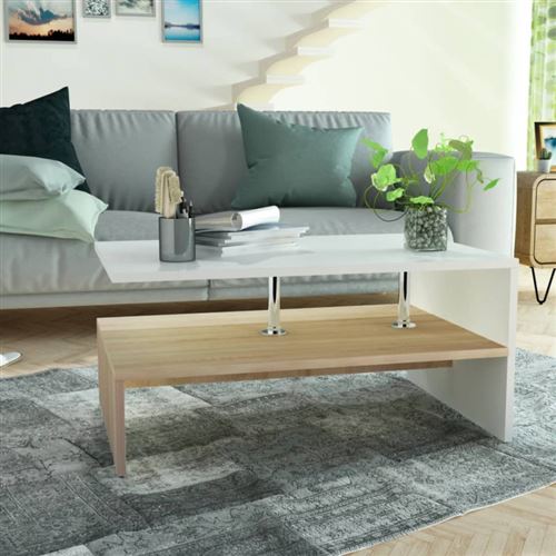 vidaXL Table basse en aggloméré 90 x 59 x 42 cm Chêne et blanc