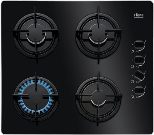 Faure FGO62414BA - Table de cuisson au gaz - 4 plaques de cuisson - Niche - largeur : 55 cm - profondeur : 47 cm - noir - noir