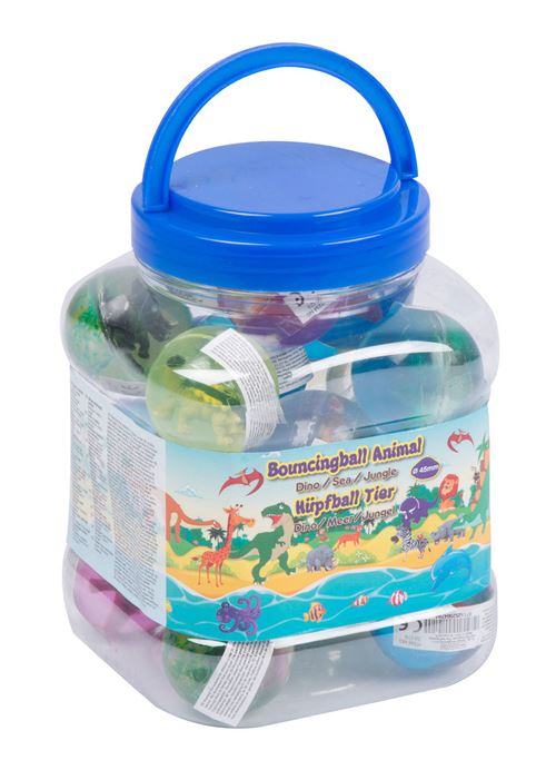 Balle rebondissante animal 45mm 3 pièces assorties 24 en tube