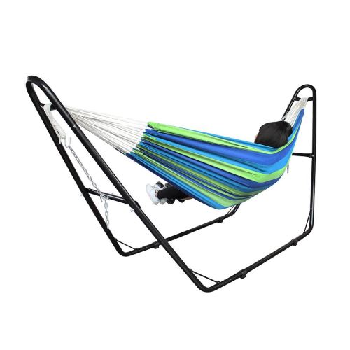 Todeco - Hamac, Lit Suspendu, Vert/Bleu, Avec support type-H, Brésilien, Coton, Capacité: Pour 2 personnes
