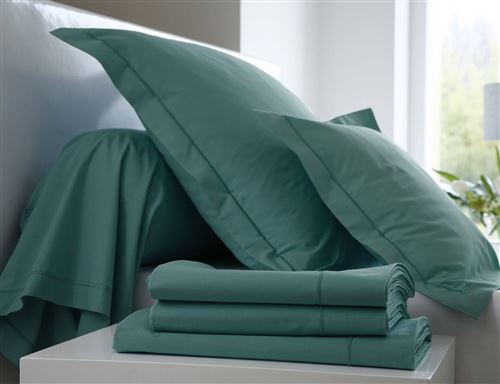 Drap housse percale Meli Melo BLANC DES VOSGES, bleu canard - 80 x 200 cm